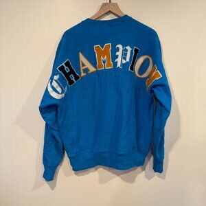 Champion Blue Reverse Weave Varsity School Sweatshirt Size L Crew Neck